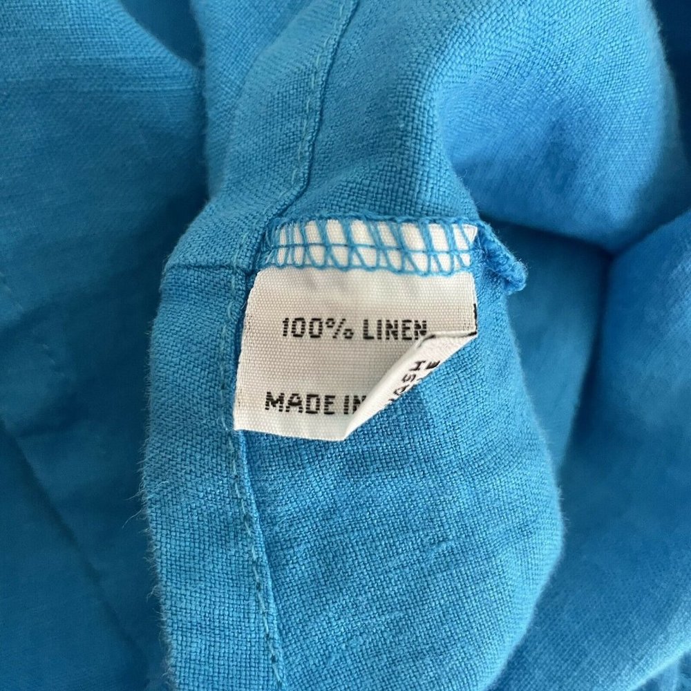 Bryn Walker Linen Blue Midi Dress LARGE Sleeveless Ruffle Front Lagenlook - Picture 7 of 7